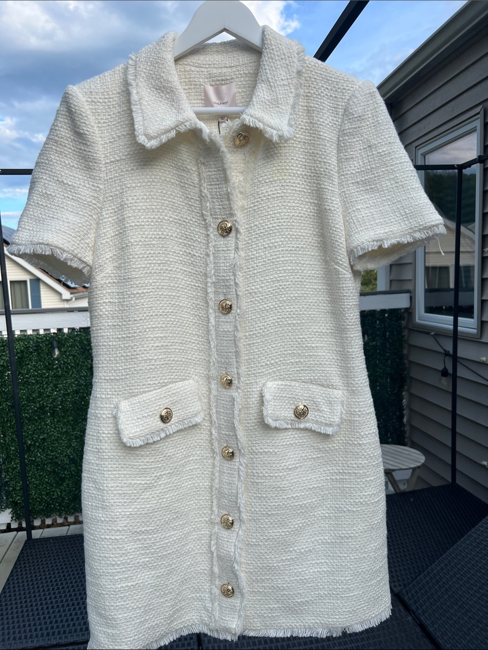 cinq a sept Cream Tweed Short-Sleeve Button Dress